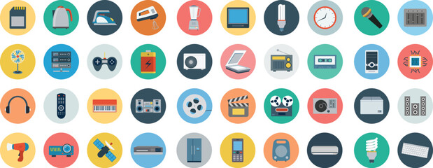 Vector illustration of a flat business icon set featuring colorful buttons with numbers and web symbols for website technology and communication design