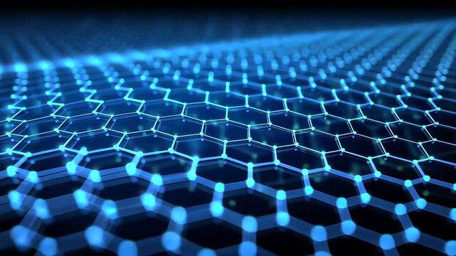 Blue glowing hexagonal grid pattern with neon lights.