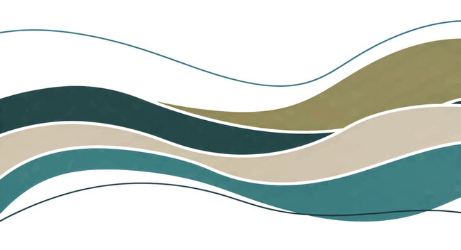 Abstract minimalist waves in earth tones. Vector illustration with teal and tan layered shapes. Modern organic design element isolated on white background
