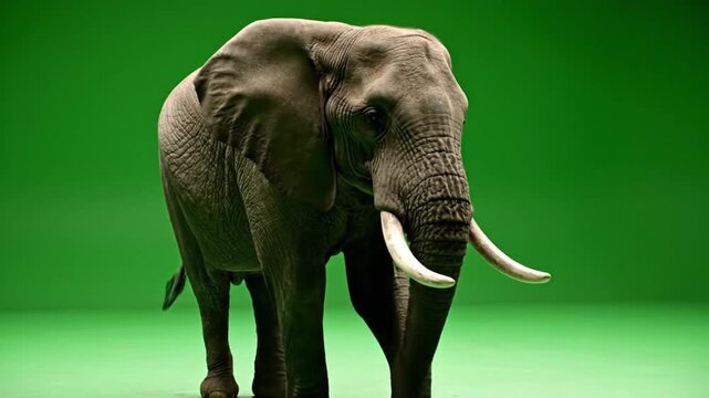Elephant in studio green screen with dramatic lighting for film and television production