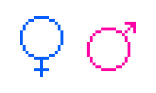 Retro Pixelated Gender Symbol Icon Set, Vector illustration.