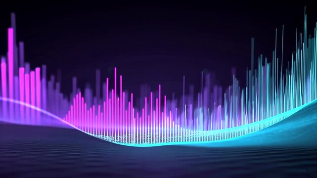 Vibrant abstract sound wave graph with purple and blue hues.