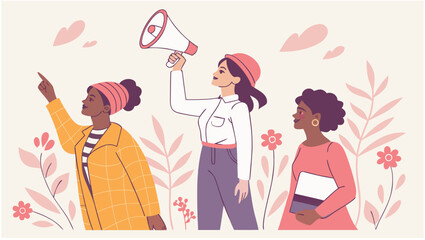 Fototapeta premium Diverse Women with Megaphone Protesting for Equality and Rights - Empowerment Activism