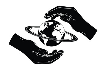 Hands holding the Earth with Saturn rings © Sadek
