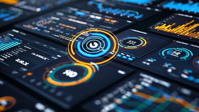 Futuristic digital dashboard with data visualization and analytics.
