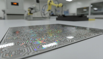 Fototapeta premium Semiconductor quartz photomask reticle with geometric chrome patterns