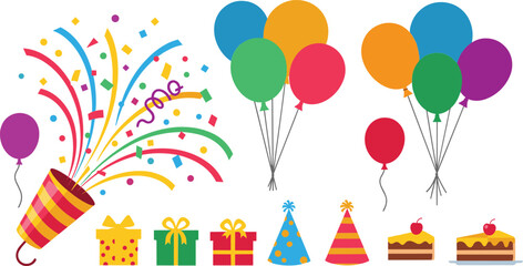 Colorful party celebration elements with balloons and gifts © MDSAJEEB