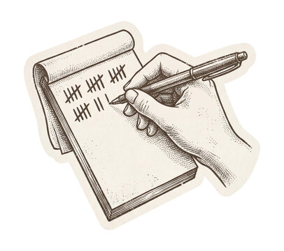 Hand marking reps on notepad paper cutout.