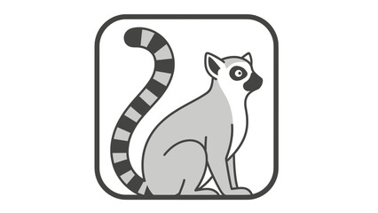 Simplified illustration of a ring-tailed lemur within a rounded-corner frame, grayscale colors © Tawang