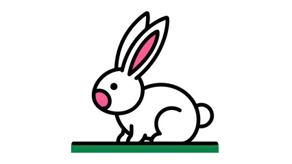 Obraz premium Minimalist illustration of a white rabbit with pink details sitting on a green surface