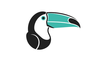 Obraz premium Simplified vector graphic of a toucan head. Black, teal, and white. Minimalist design