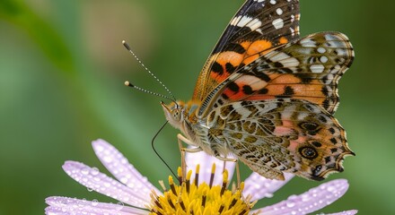 Butterfly resting on a flower while feeding on nectar.