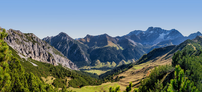 R&auml;tikon Mountain Range and Malbun Valley Panorama