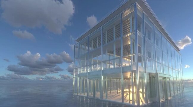 Pr&eacute;dios de vidro com arquitetura surreal e futurista, arranha-c&eacute;us modernos com reflexos e formas abstratas, conceito urbano inovador e design contempor&acirc;neo