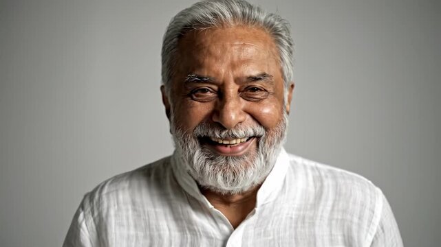 Person laughing openly. A natural portrait of a person laughing openly with their head slightly tilted back against a neutral background.