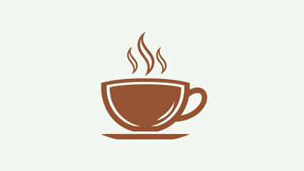 Fototapeta premium A brown coffee cup, steam rising above. Sitting on a saucer. Simple, solid color design