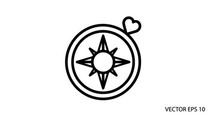 A black and white vector outline of a compass design with a heart symbol © gudangPIXEL
