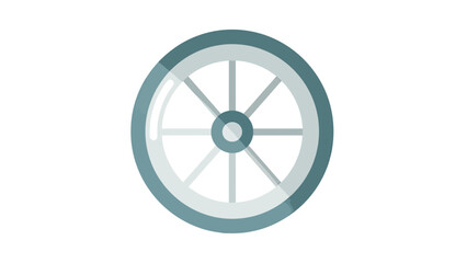 Fototapeta premium A flat, graphic illustration of a wagon wheel with teal and grey tones, centered on white
