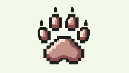 A pixelated paw print in shades of brown and black against a pale green background © gudangPIXEL