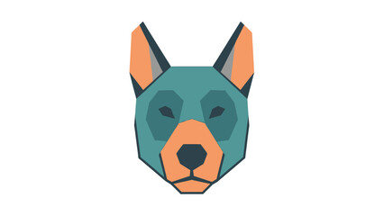 Fototapeta premium Geometric dog head, blue and peach hues, angular design on white background