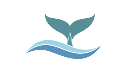 A minimalist depiction, a whale tail emerging from waves in shades of blue