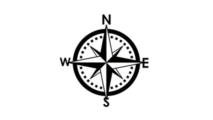 A black and white compass rose with directional markings and a dot-dash ring © gudangPIXEL