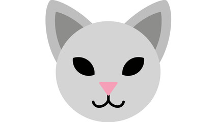 Naklejka premium A stylized grey cat face with black eyes, pink nose, and a black smile on a white background