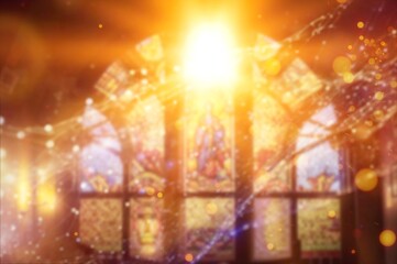 Fototapeta premium Sunlight Shining in Glass Windows and colored Bokeh Effect