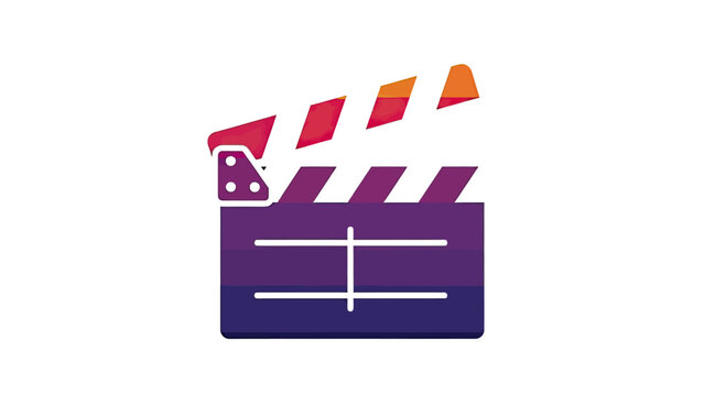 A colorful, open film clapperboard icon on a white background, with gradient