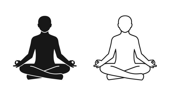 Person in yoga meditation pose zen wellness vector icon