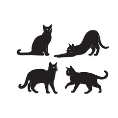 Obraz premium Cat Poses Silhouette Vector Set Cat Black and White Silhouette Illustration Cat Poses Animal Silhouette Icon Set