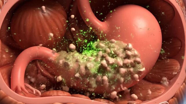 3D Visualization of Human Stomach Digestion with Gastric Acid Action