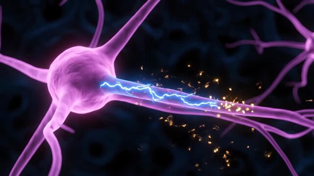 3D Animation of Neuron Firing: Electrical Signal Travel and Neurotransmitter Release