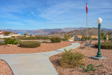 Fototapeta premium Street scene in Boulder city Nevada with valley view.