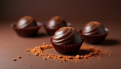 Luxury Dark Chocolate Truffle with Cocoa Dust on Elegant Matte Background