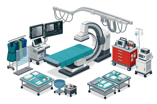 Modern operating room setup with advanced medical equipment and surgical tools