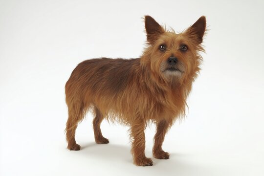 Scruffy Brown Australian Terrier Dog with Pointy Ears on White Background