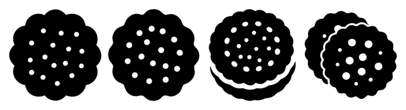 A set of black and white Oreo cookies in a minimalist vector illustration