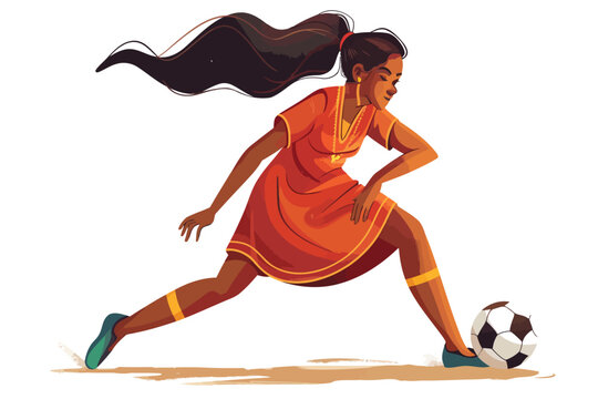 indian woman playing socer isolated