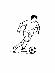 Obraz premium Soccer icon football sign logo simplistic black and white emblem. Football player with ball print white background.