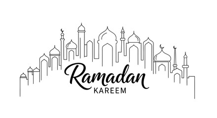 Fototapeta premium Ramadan Kareem Islamic Mosque Skyline Calligraphy.