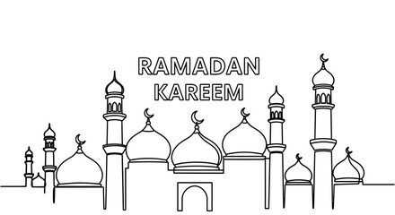 Obraz premium Ramadan Kareem Mosque Line Art Drawing.