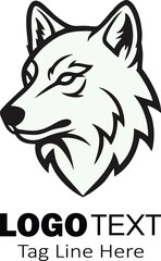 Fototapeta premium Graceful left profile wolf head in minimalist outline, ideal for premium logos. Includes customizable text and tagline spots. Perfect for fashion, outdoors, tech brands in high