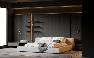 Modern Minimalist Bedroom Interior - 3D Render
