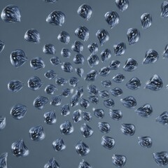 Splashing water droplets in motion on dark grey background with high speed photography and dynamic texture
