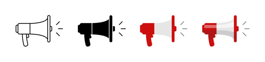 megaphone or loudspeaker icon set in different styles. Isolated vector illustration. 