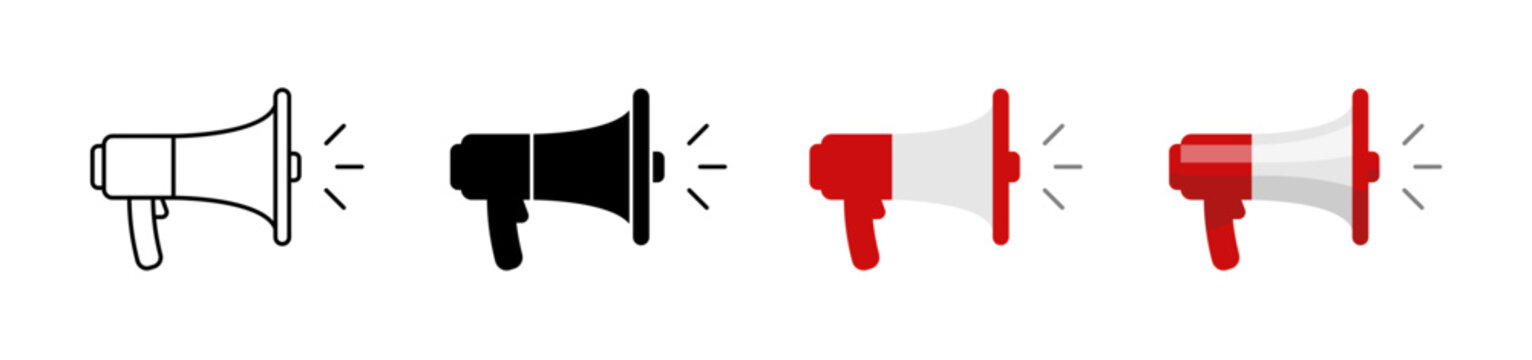 megaphone or loudspeaker icon set in different styles. Isolated vector illustration. 