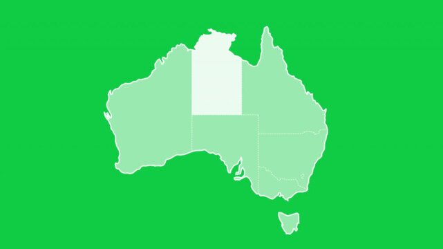 Australia map Northern Territory highlight with states outline green screen