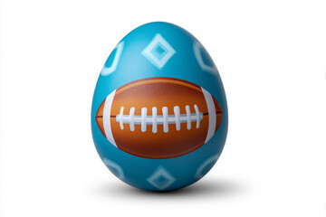 Blue egg decorated with american football motif and geometric patterns