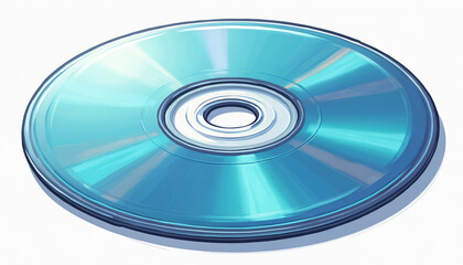 Illustration of a blue cd disc with abstract patterns. Shiny round object with circular hole in center. Digital media storage for music, data, or software. Retro tech for album art.
